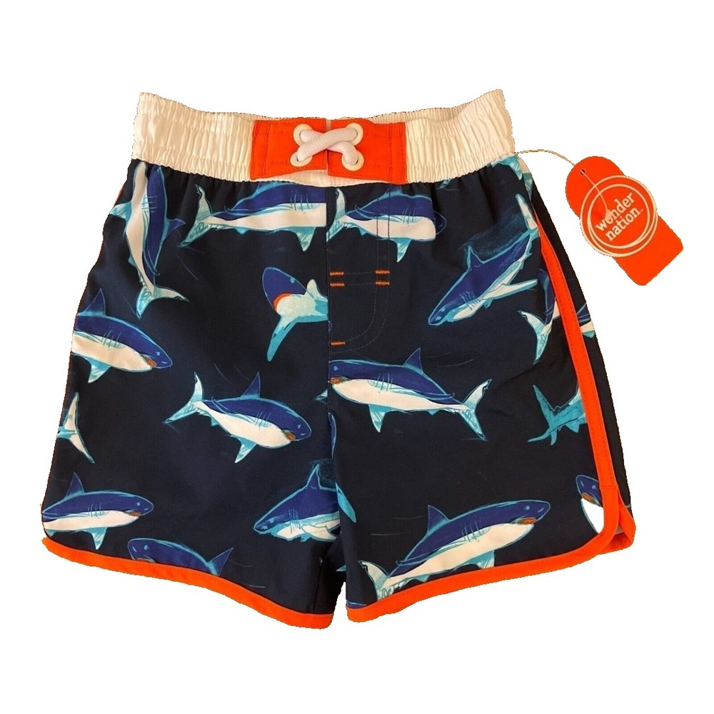 Wonder Nation Boys 12 Months Swim Trunks Swimming Suit Shorts Blue Fish Shark